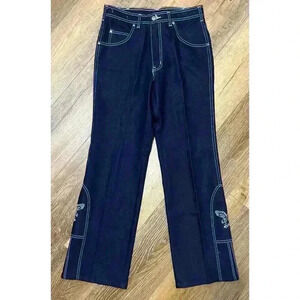 Vtg Sheplers Embroidered Dark Wash Jeans Mens Sz 32 Boot Cut Ranch Cowboy Eagle